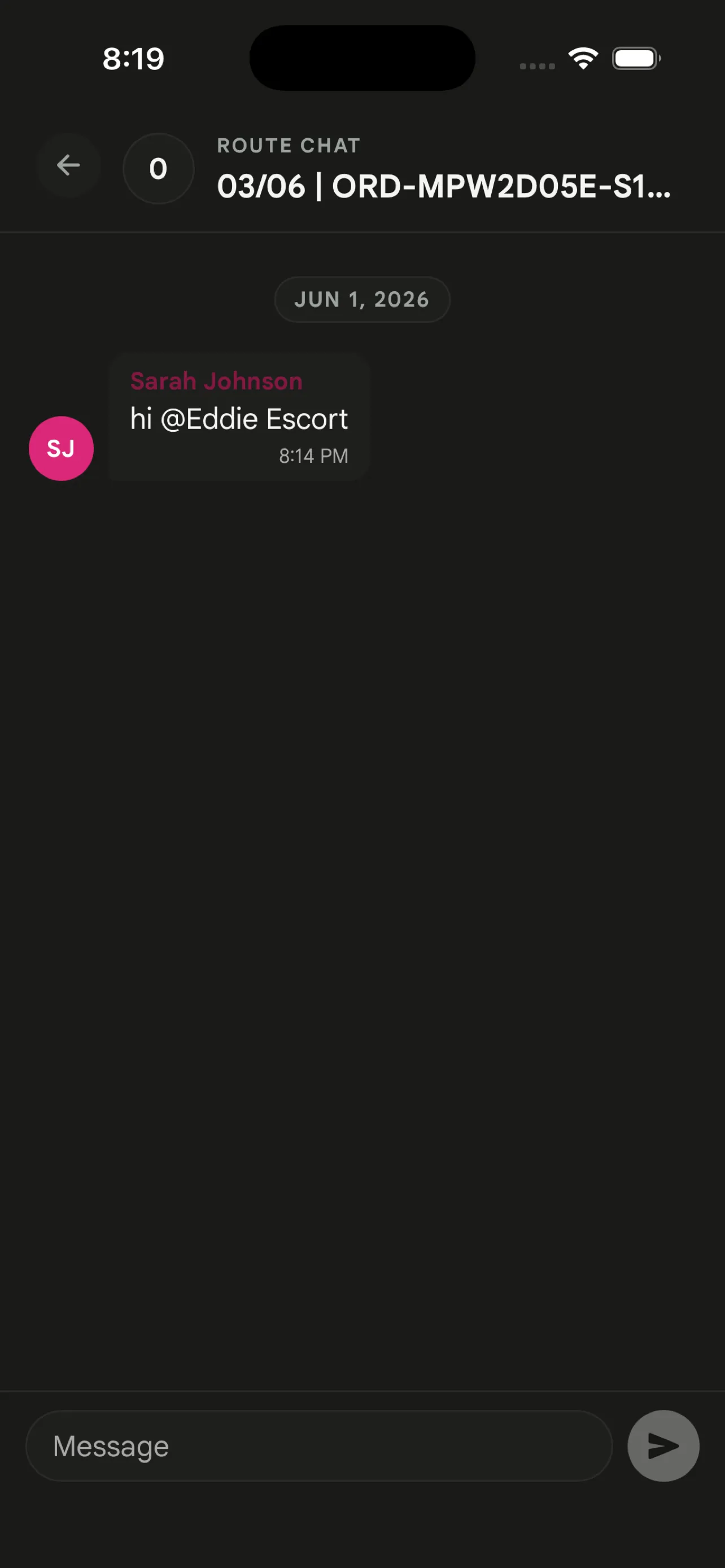 Route chat between dispatch and field escorts